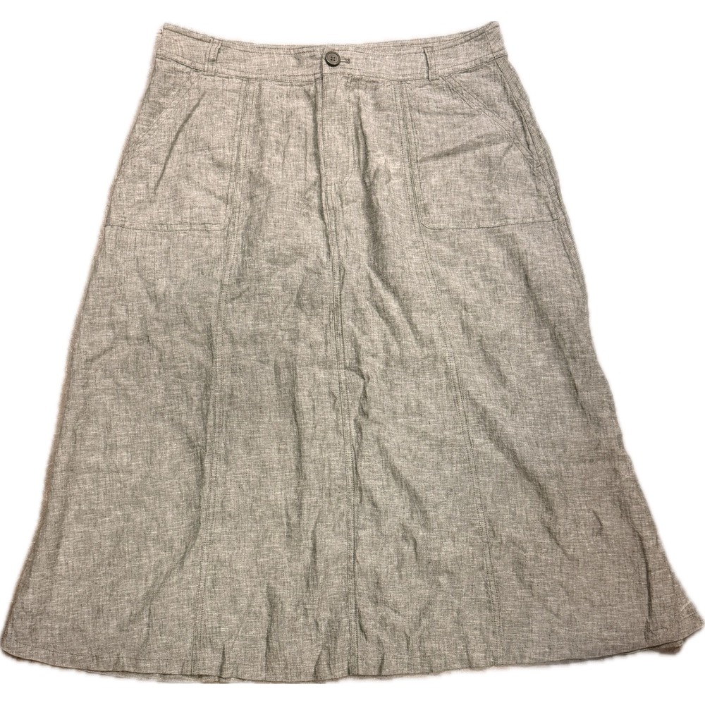 Christopher & Banks Grey Linen Blend A-Line Midi Skirt Size 12 Pockets NWOT